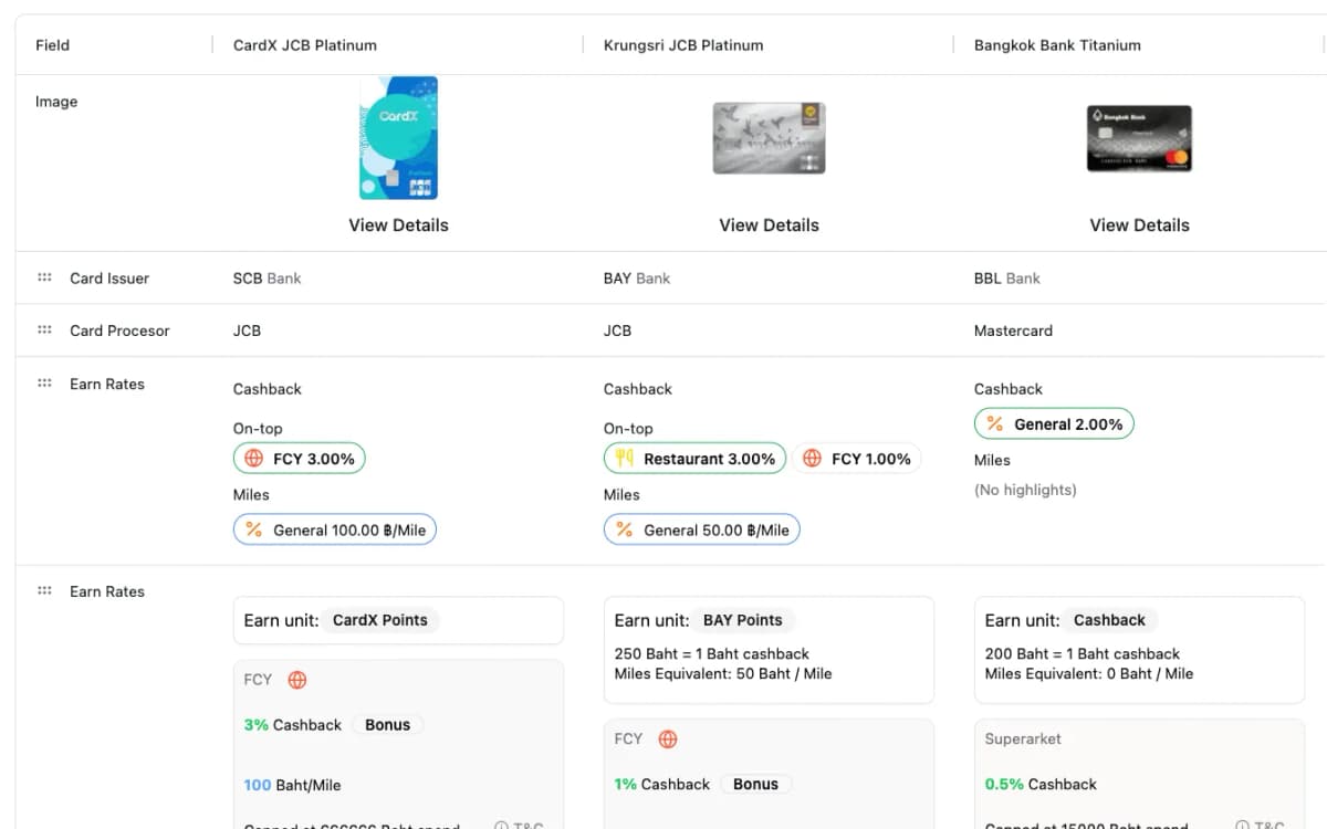 Compare cards demo